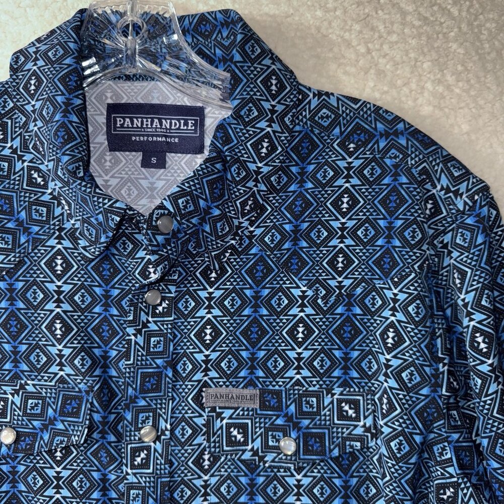 Panhandle Pearl Snap Performance Shirt Men’s Small Blue Western‎ Aztec